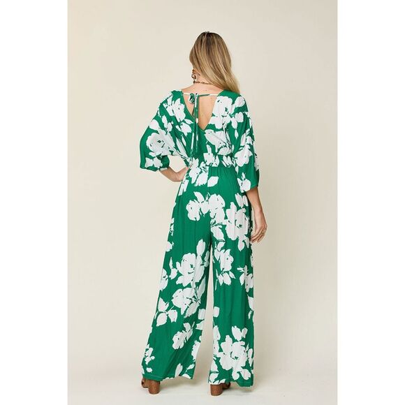 Double Take Full Size Printed Tie Back Wide Leg Jumpsuit - Picture 14 of 15